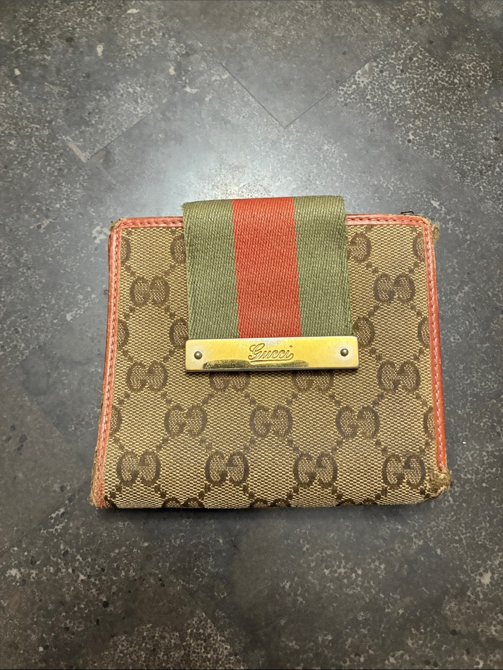 Gucci Brown GG Canvas Key & Card Holder with Green and Red Web